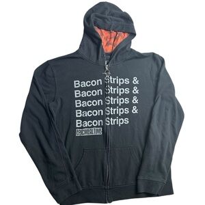 Epic Meal Time Bacon Strips Zip Hoodie‎ Sweatshirt Black Size Large